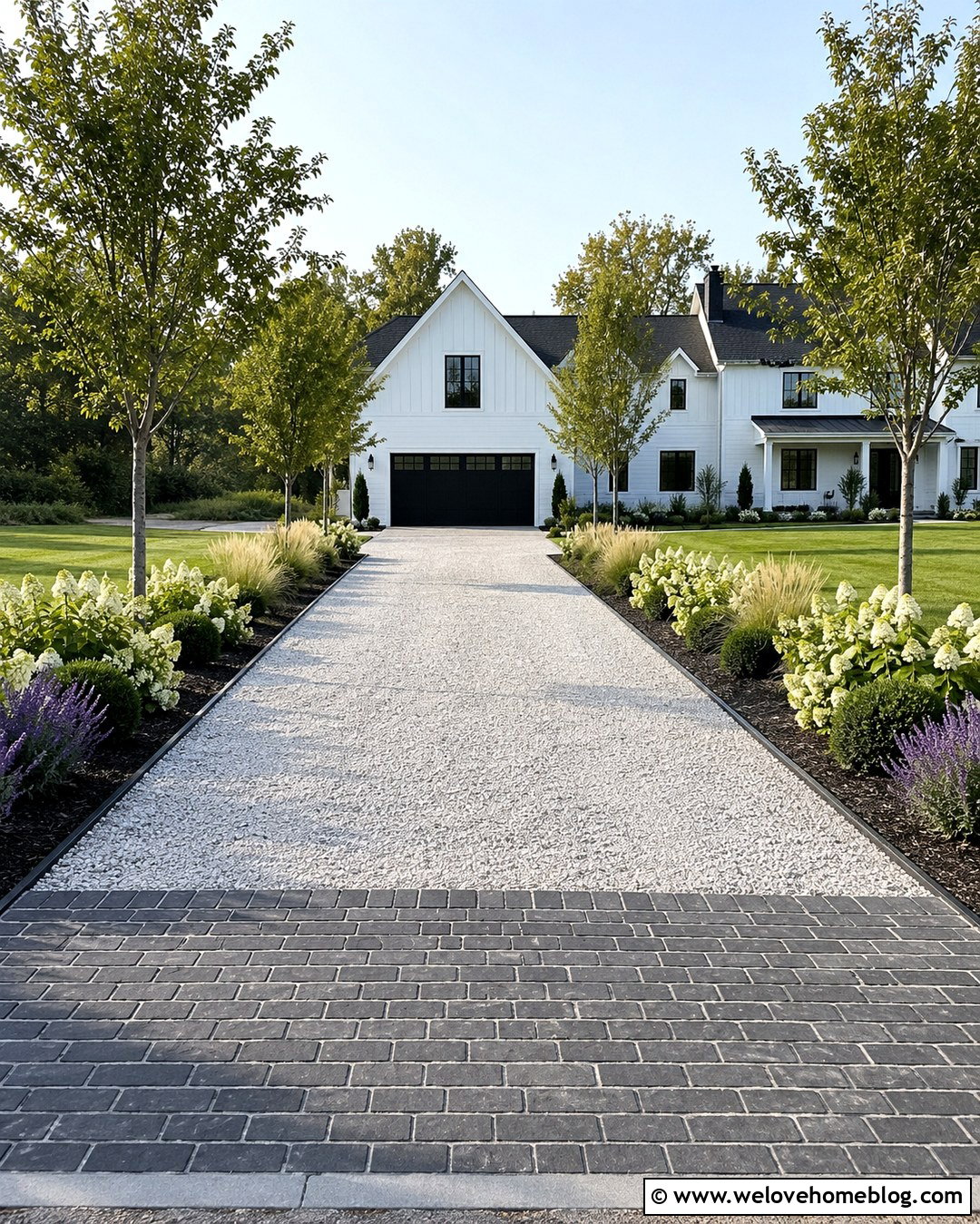 White Crushed Stone Farmhouse Driveway - 20 Cool Driveways Ideas