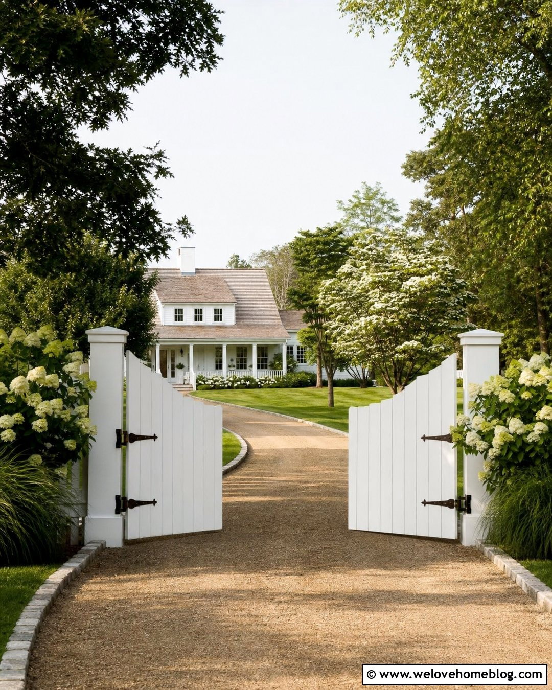 White Double Driveway Gate With Scalloped Top - 20 White Double Driveway Gate Ideas