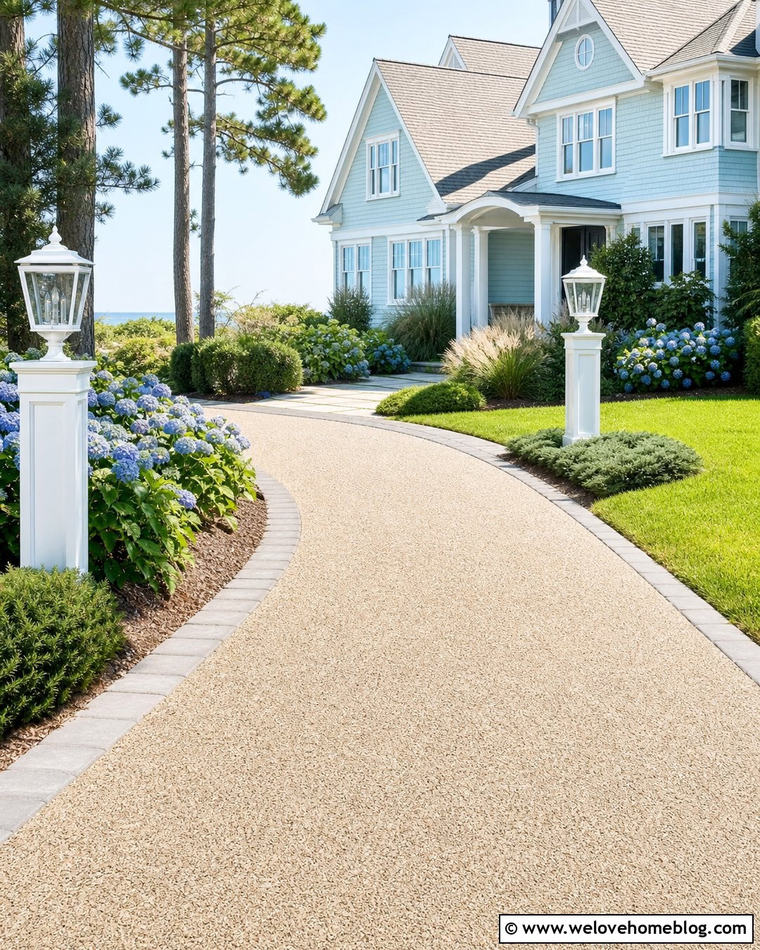 White Driveway Lamps With A Coastal Home - 20 Driveway Lamps Ideas