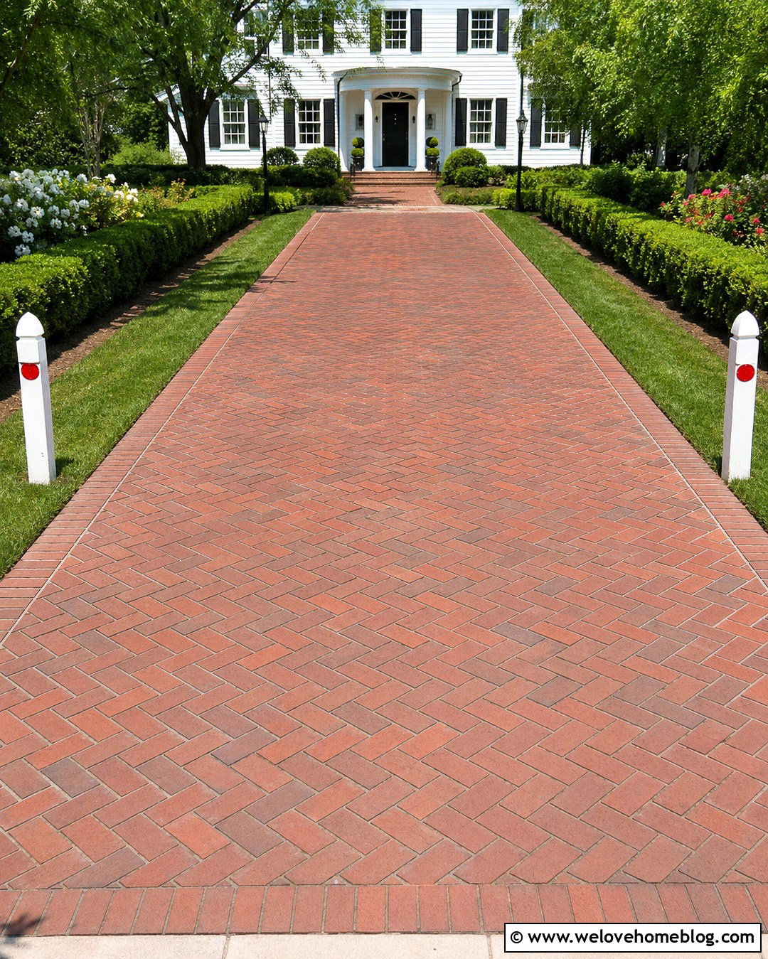 White Driveway Reflectors With Brick Pavers - 20 Driveway Reflectors Ideas