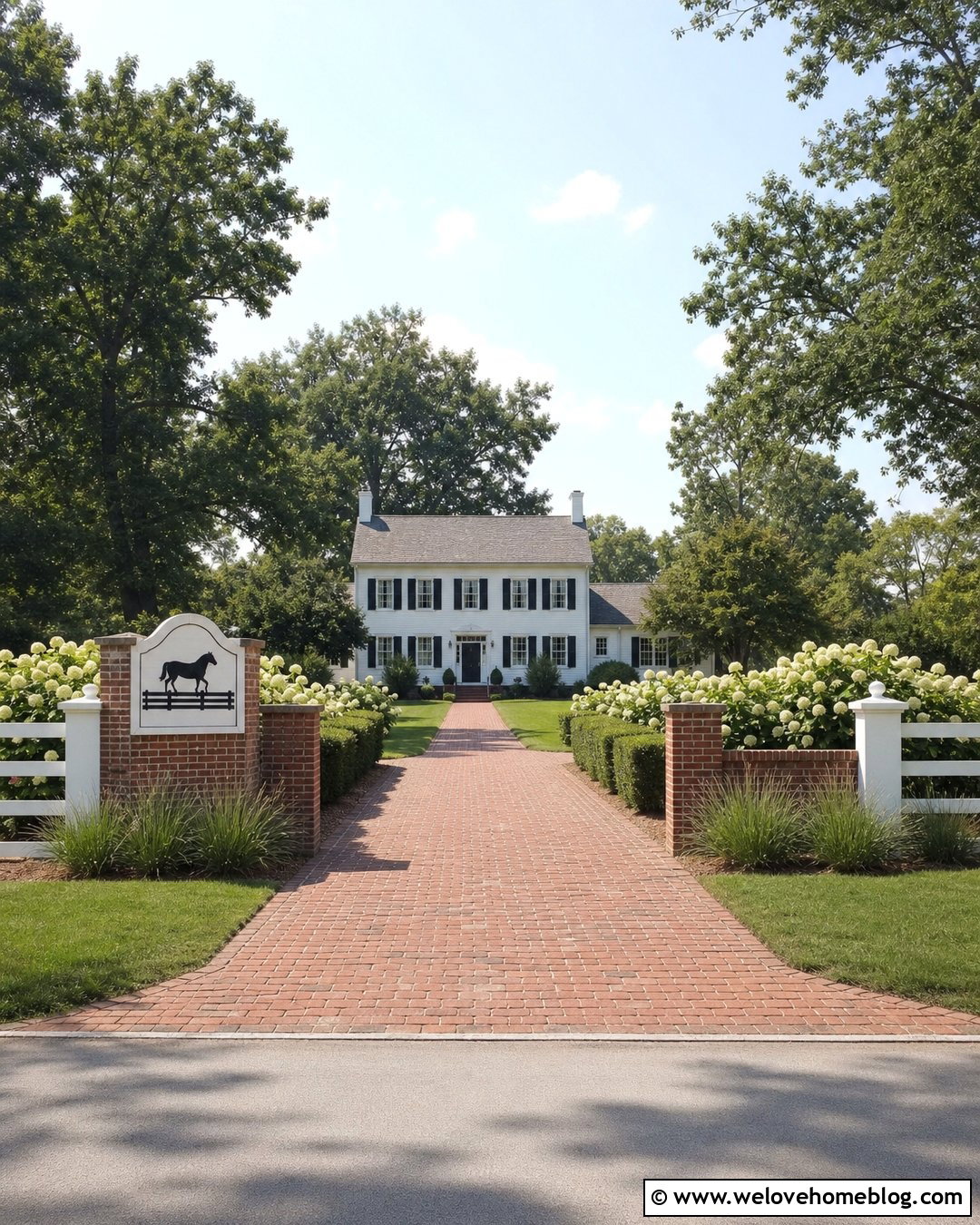 White Farm Sign With Brick Driveway Entrance - 25 farm signs entrance driveways rustic ideas
