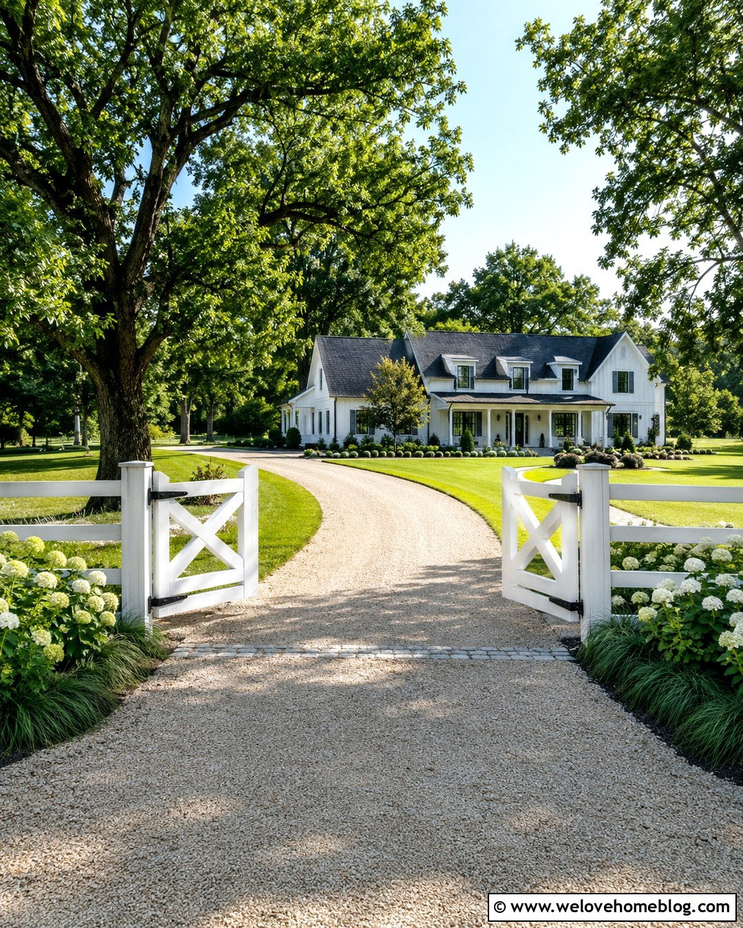 White Farmhouse Crossbuck Driveway Gate - 25 White Driveway Gate Ideas
