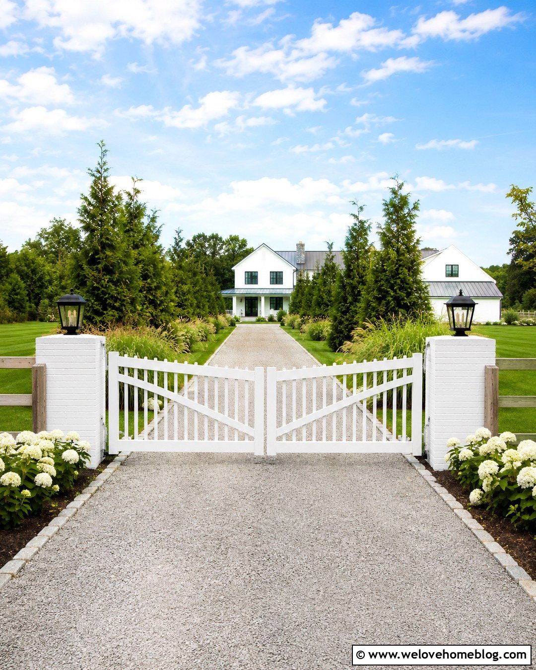 White Farmhouse Folding Driveway Gate - 20 folding gates driveway ideas
