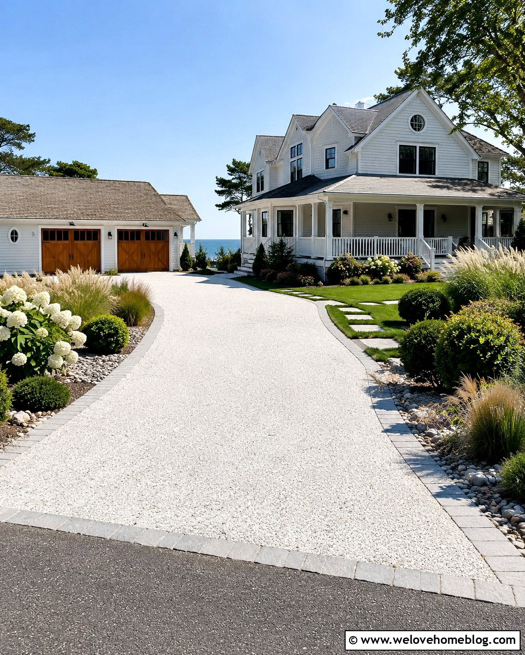 White Flint Resin Driveway With Coastal Landscaping - 20 Resin Driveway Inspiration Ideas