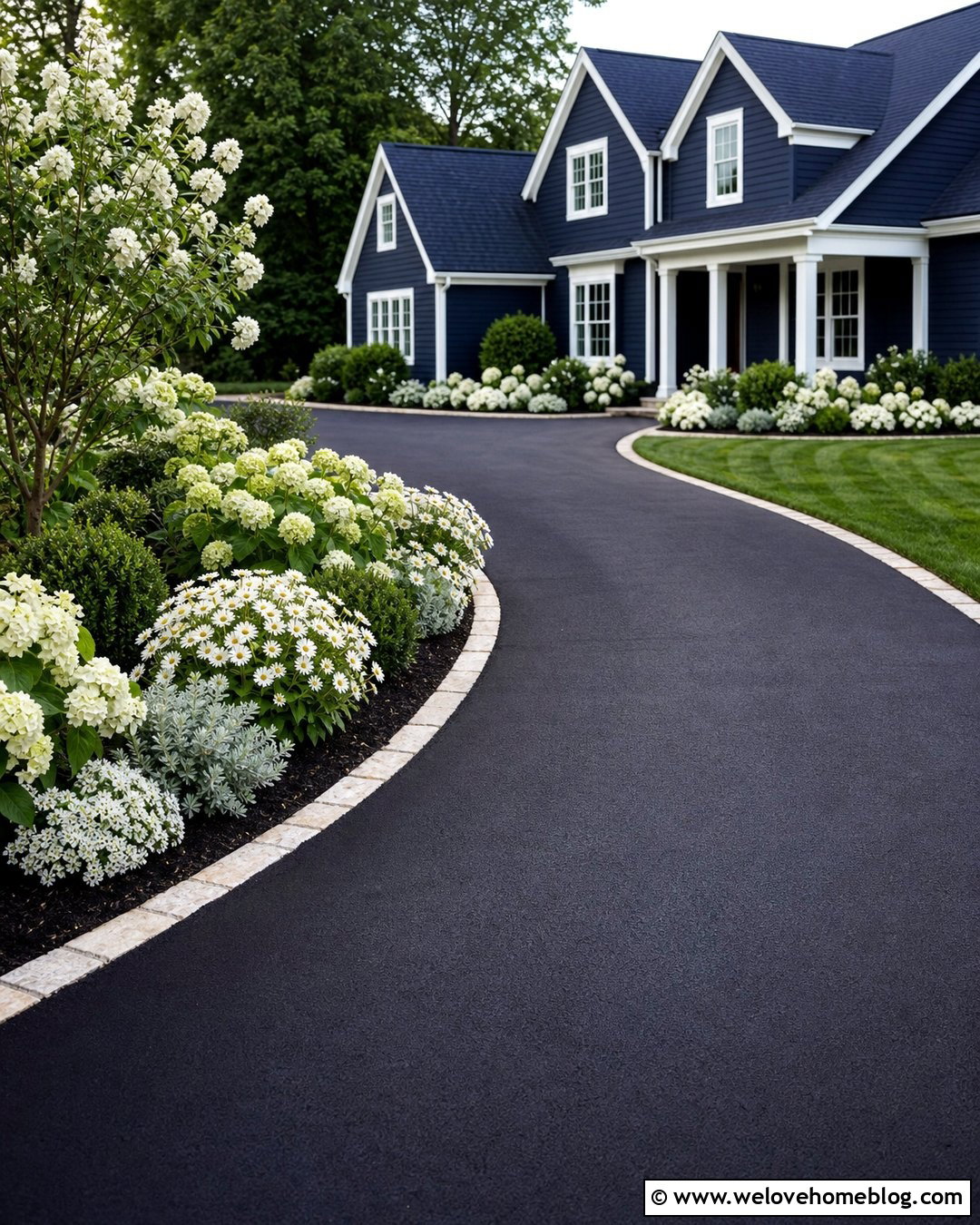White Flower Bed Along Dark Driveway - 20 flower beds by driveway ideas