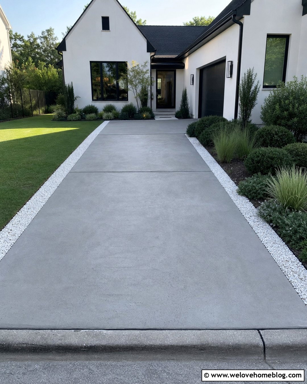 White Gravel Driveway Edging For Gray Concrete - 20 Modern Driveway Edging Ideas