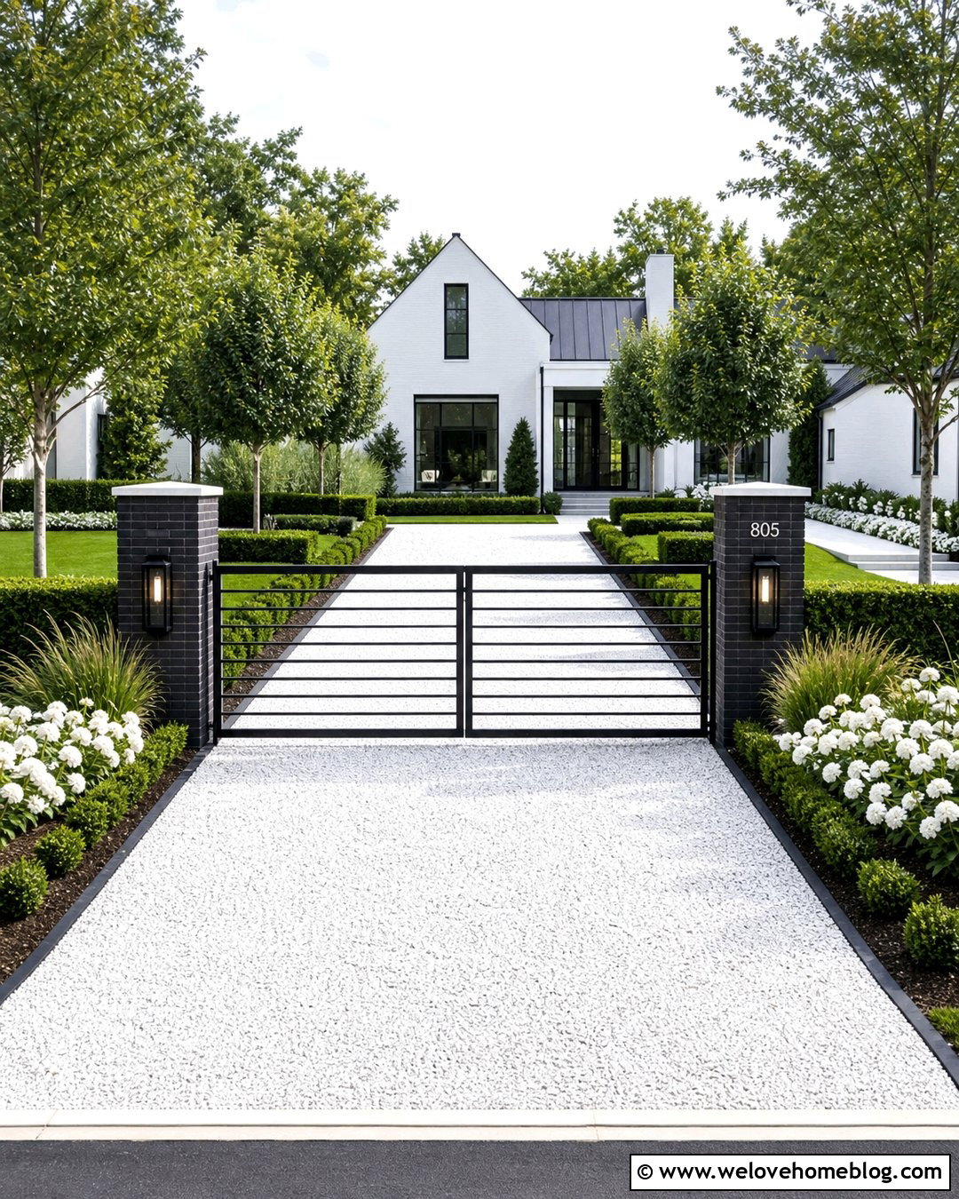 White Gravel Driveway With Black Gate - 25 white gravel driveway ideas