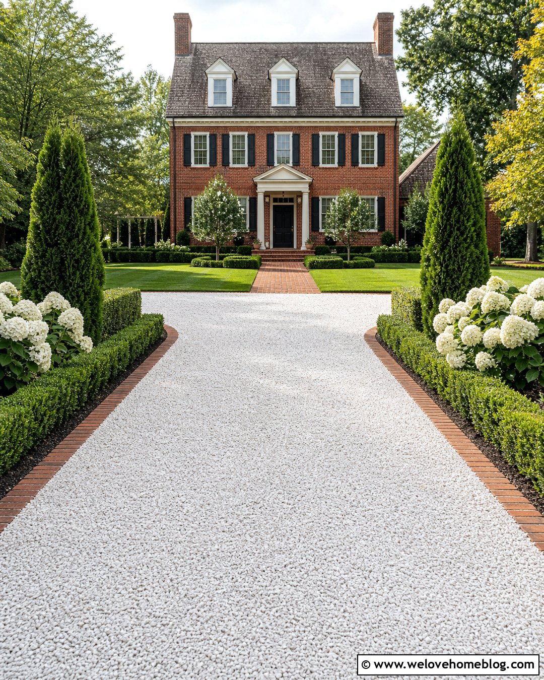 White Gravel Driveway With Boxwood Hedges - 35 gravel driveway landscaping ideas