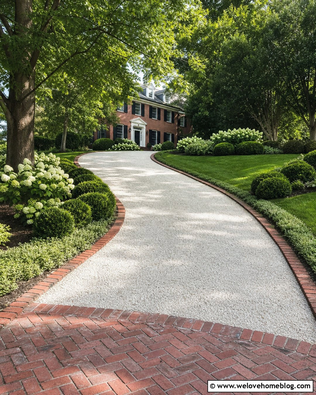 White Gravel Driveway With Brick Edging - 20 Gravel Driveway On A Hill Ideas