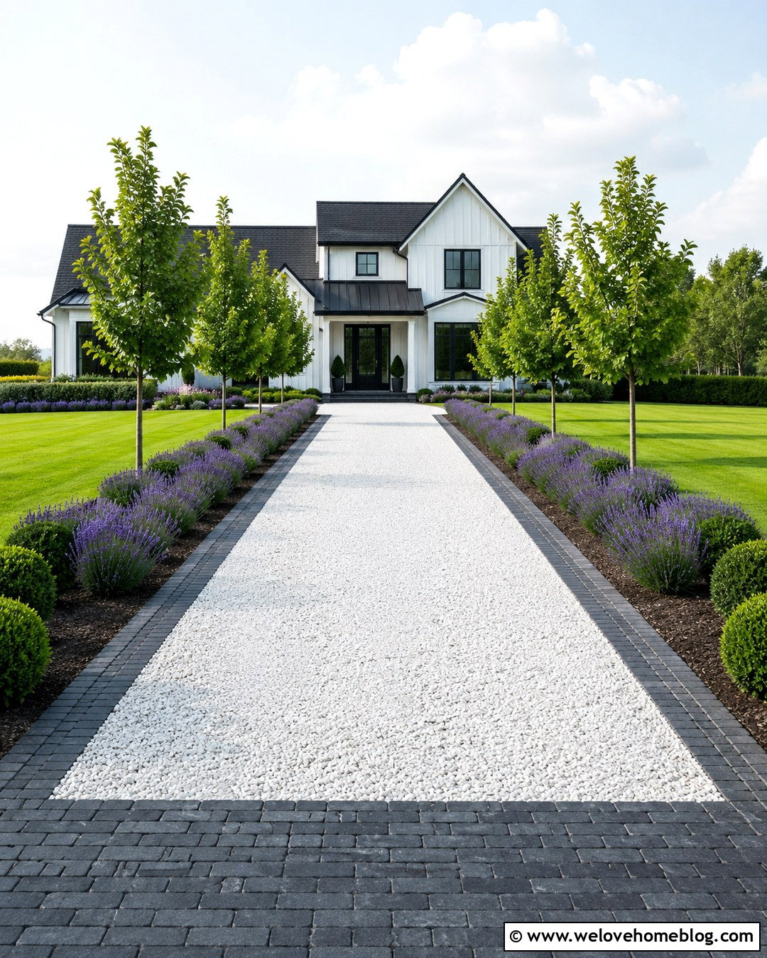 White Gravel Driveway With Charcoal Paver Edging - 20 Gravel Driveway With Pavers Ideas