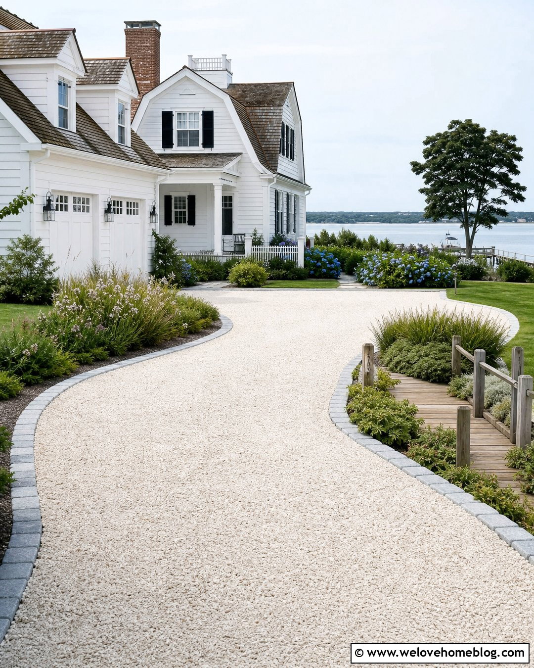 White Gravel Driveway With Coastal Landscaping - 25 white gravel driveway ideas