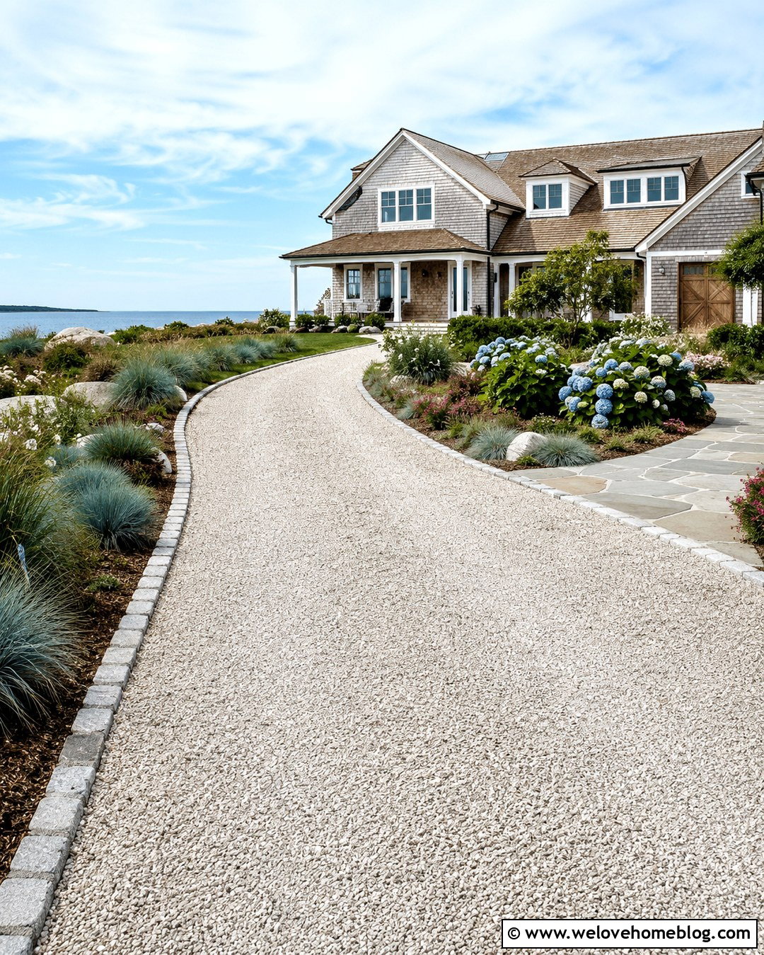 White Gravel Driveway With Coastal Landscaping - 20 long gravel driveway landscaping ideas