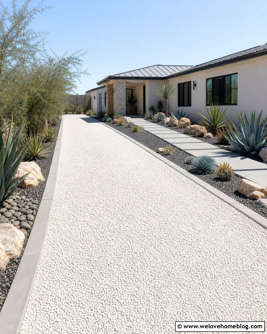White Gravel Driveway With Concrete Curb Edging - 20 Edge Gravel Driveway Ideas