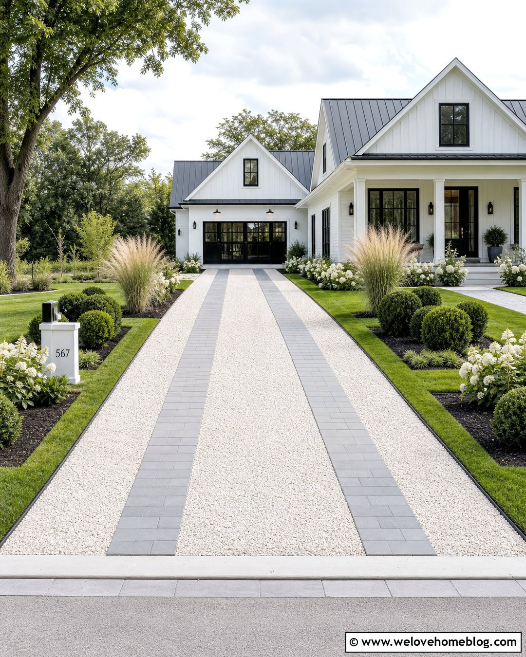 White Gravel Driveway With Concrete Paver Ribbons - 25 white gravel driveway ideas