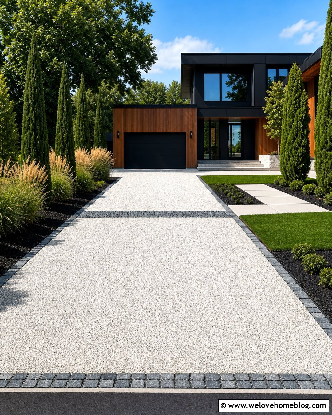 White Gravel Driveway With Dark Cobble Edging - 20 Cobble And Gravel Driveway Ideas