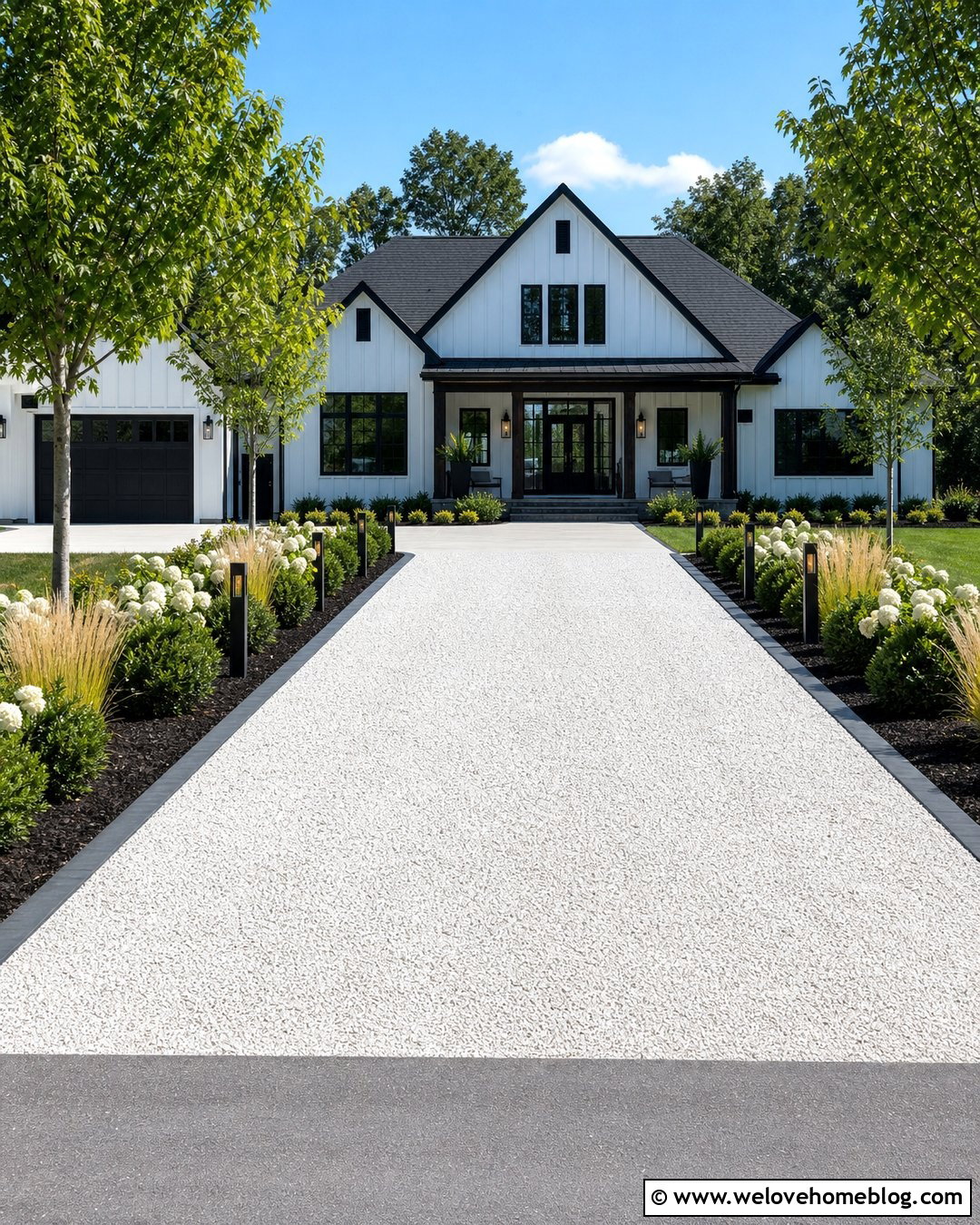 White Gravel Driveway With Dark Concrete Curb - 20 driveway with curb ideas