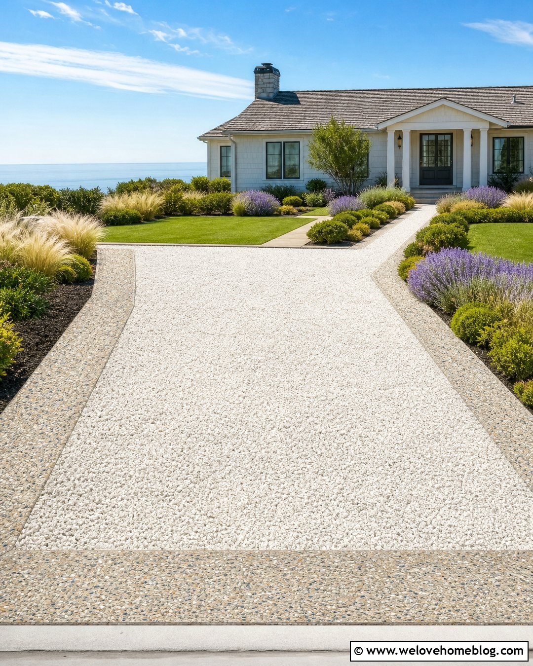 White Gravel Driveway With Exposed Aggregate Edging - 20 Concrete Edging Gravel Driveway Ideas