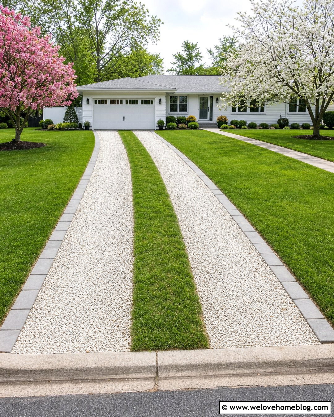 White Gravel Driveway With Grass Strip Center - 25 white gravel driveway ideas