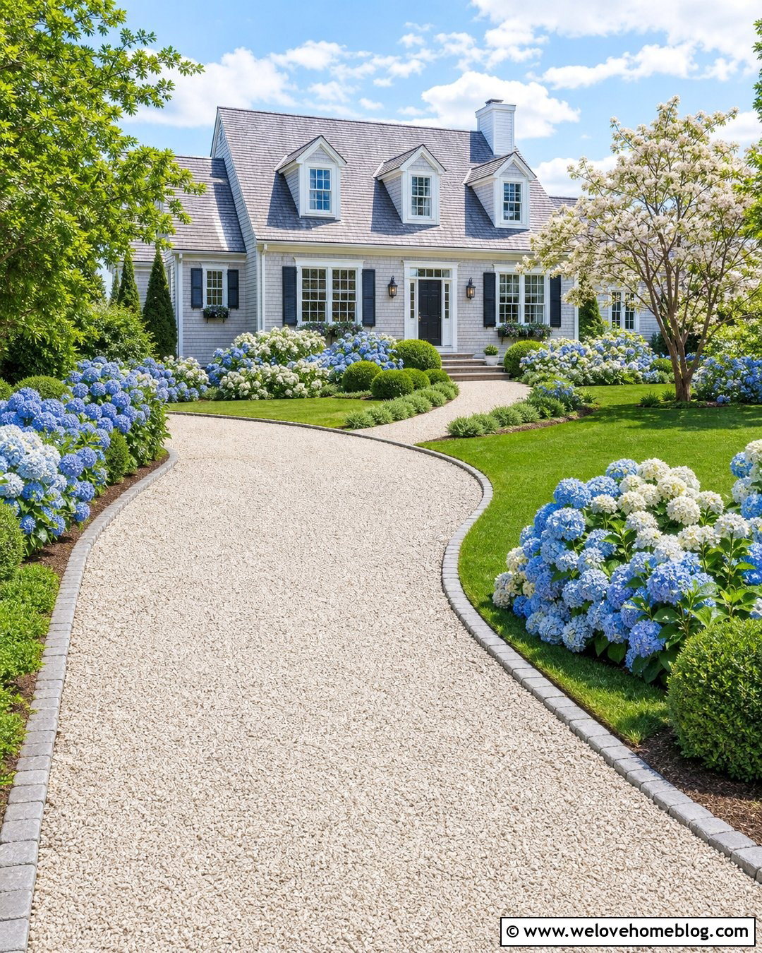 White Gravel Driveway With Hydrangea Borders - 25 white gravel driveway ideas