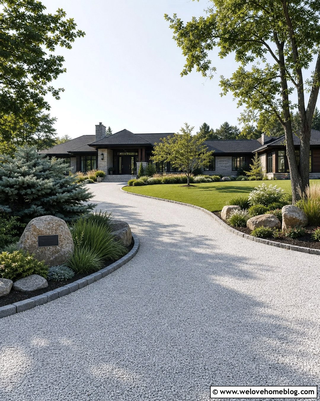 White Gravel Driveway With Large Boulders - 25 white gravel driveway ideas