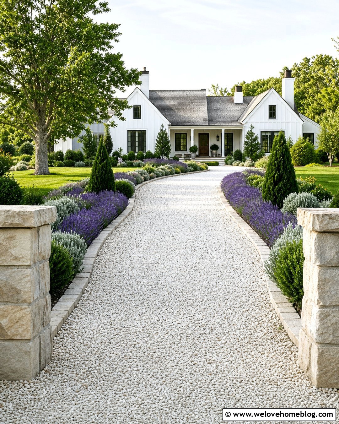 White Gravel Driveway With Lavender Borders - 20 Picture Of Driveway Ideas