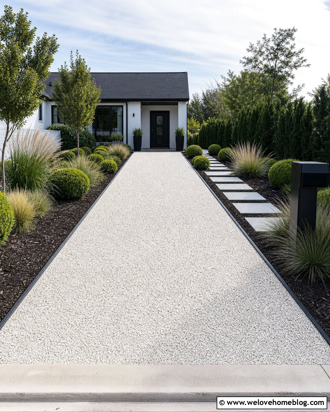 White Gravel Driveway With Metal Edging - 35 cheap driveway ideas
