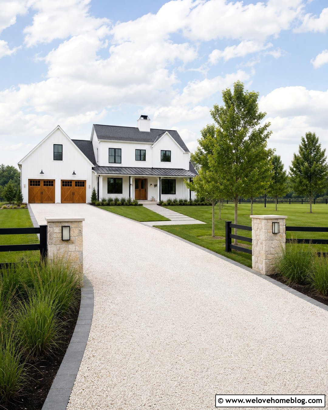 White Gravel Driveway With Modern Farmhouse - 25 white gravel driveway ideas