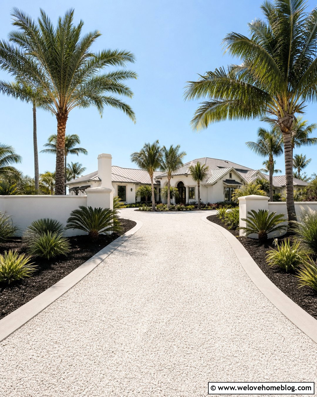 White Gravel Driveway With Palm Trees - 25 driveway trees lined ideas