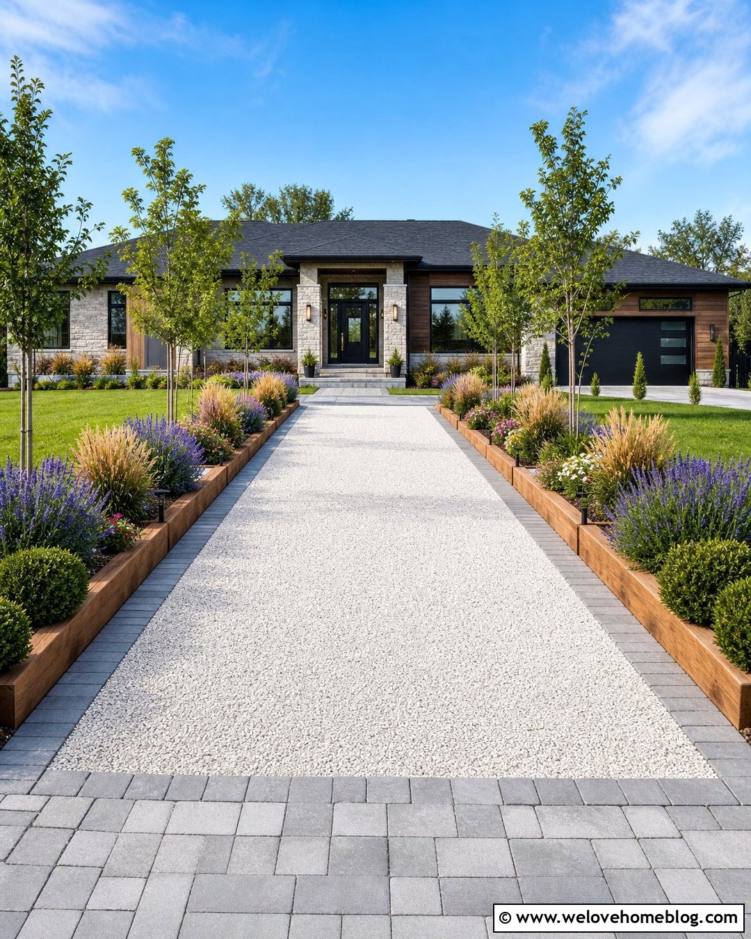 White Gravel Driveway With Raised Planters - 25 white gravel driveway ideas