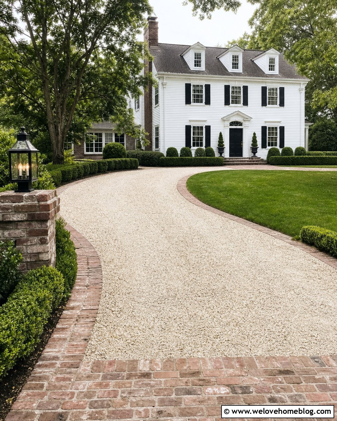 White Gravel Driveway With Reclaimed Brick Border - 20 Brick Lined Gravel Driveway Ideas