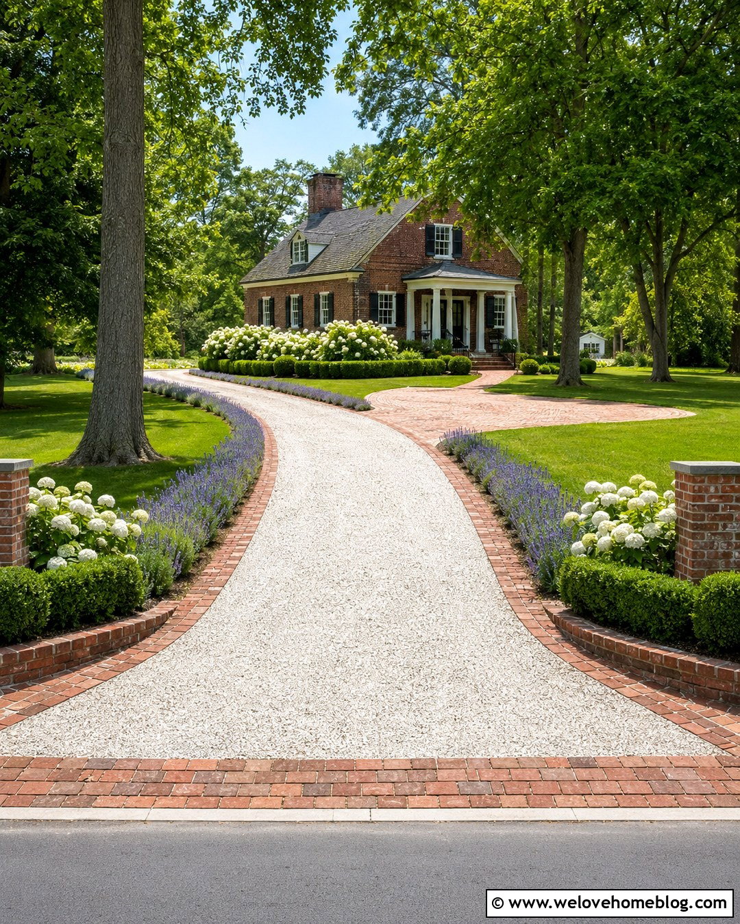 White Gravel Driveway With Red Brick Pavers On Sides - 20 Driveway With Pavers On Side Ideas