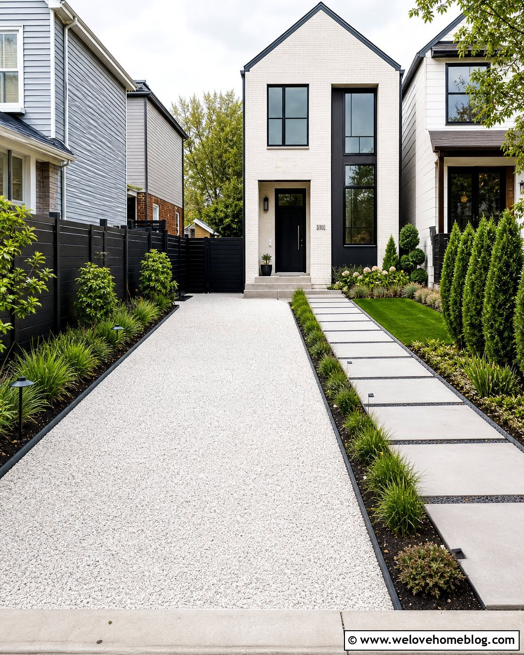 White Gravel Driveway With Stepping Stone Walkway - 25 white gravel driveway ideas