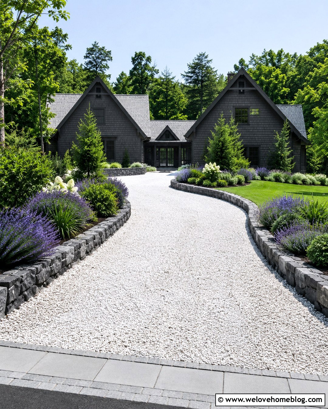 White Gravel Driveway With Stone Garden Beds - 20 Gravel Driveway Landscaping Edging Ideas