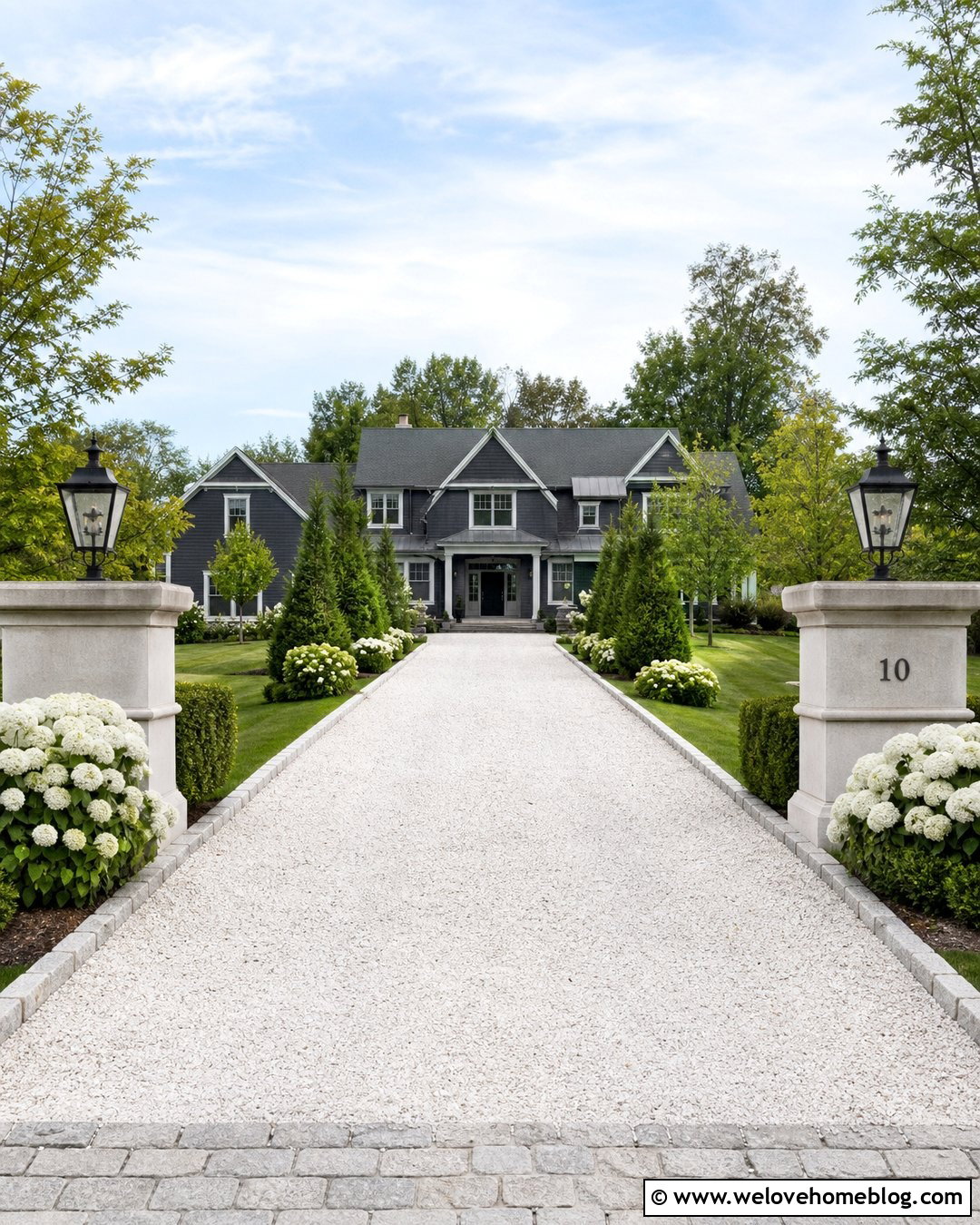 White Gravel Driveway With Stone Pillars - 20 Stone And Gravel Driveway Ideas
