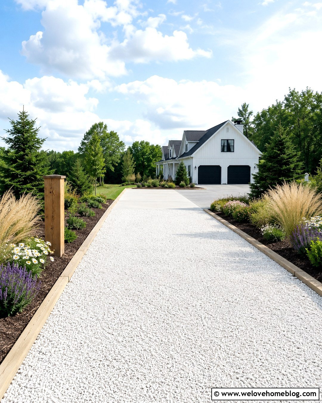 White Gravel Driveway With Timber Edging - 20 stylish driveway makeover ideas