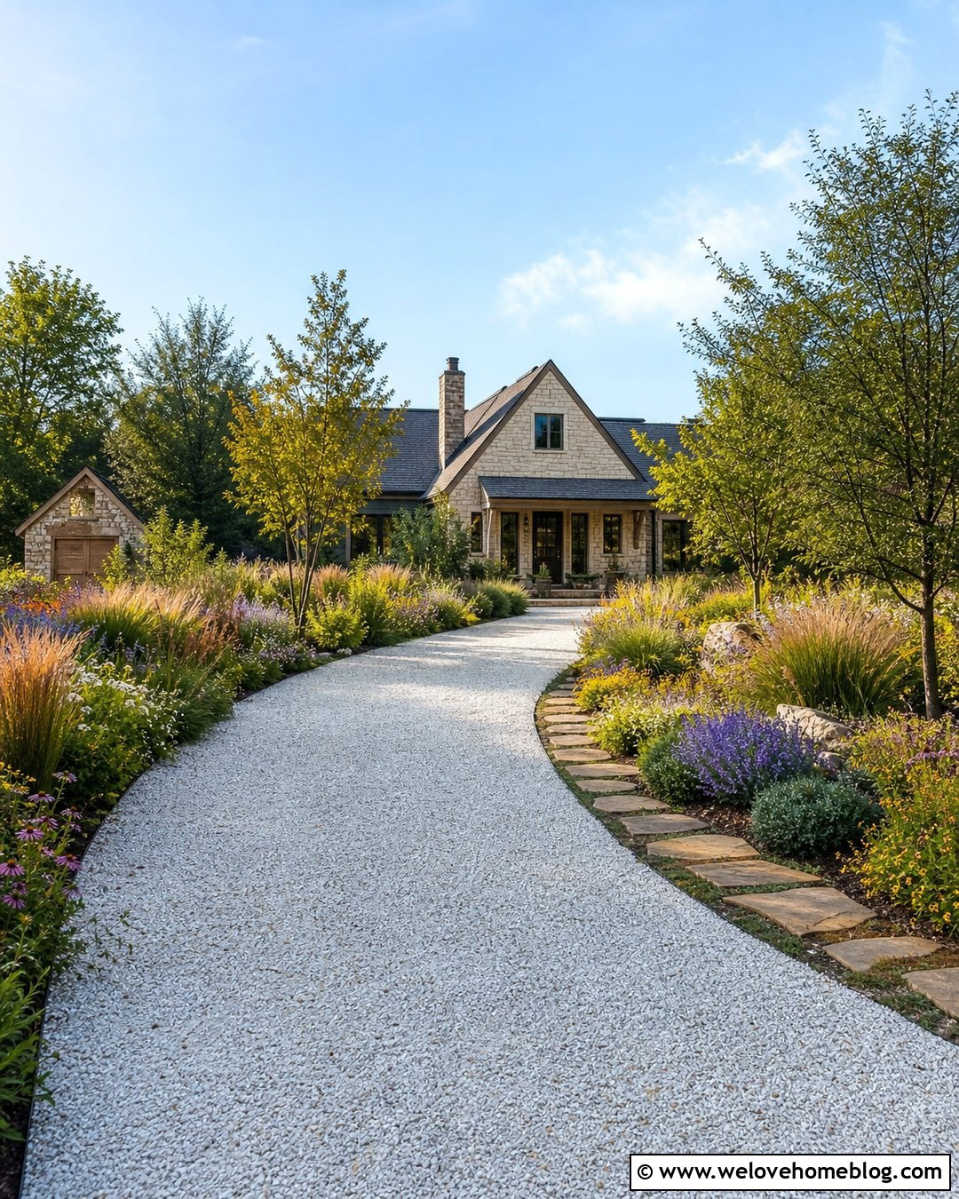 White Gravel Driveway With Wildflower Borders - 25 white gravel driveway ideas