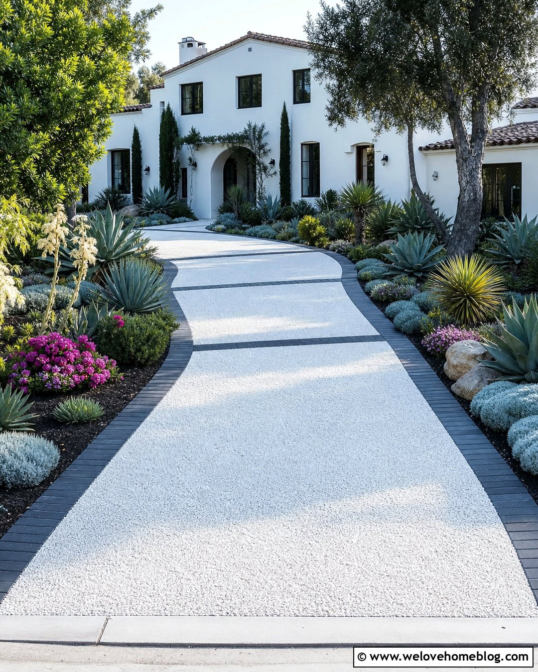 White Gravel Paver Driveway With Charcoal Edging - 20 Gravel Pavers Driveway Ideas