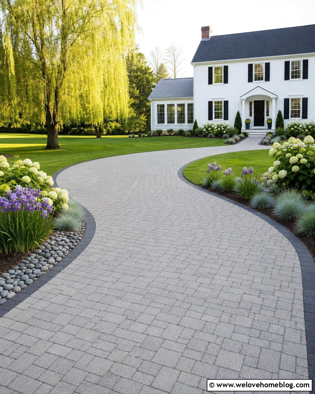 White House Driveway With Golden Willow Tree - 25 Willow Tree Driveway Ideas
