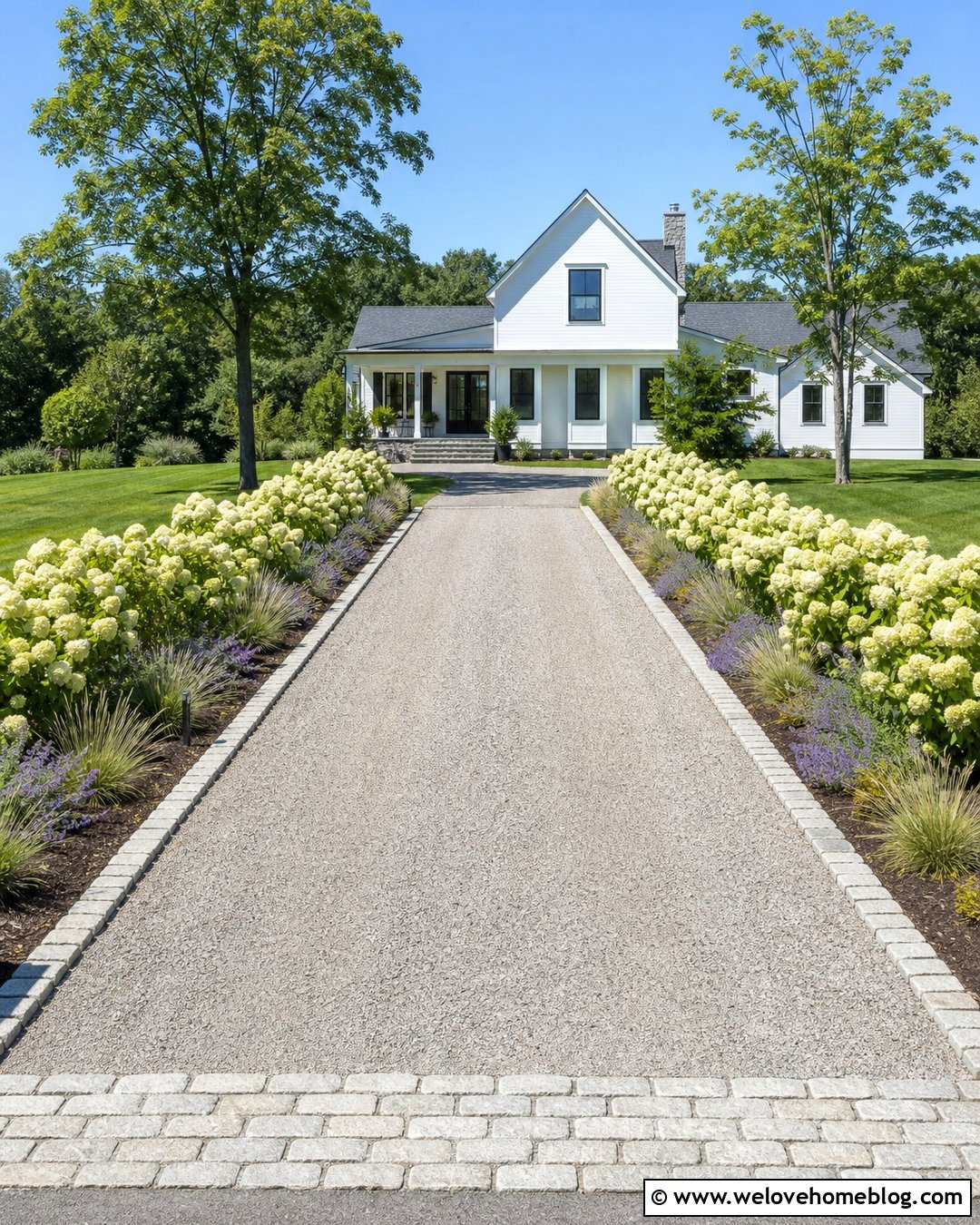 White Hydrangea Gravel Driveway - 20 Hydrangeas Driveway Ideas