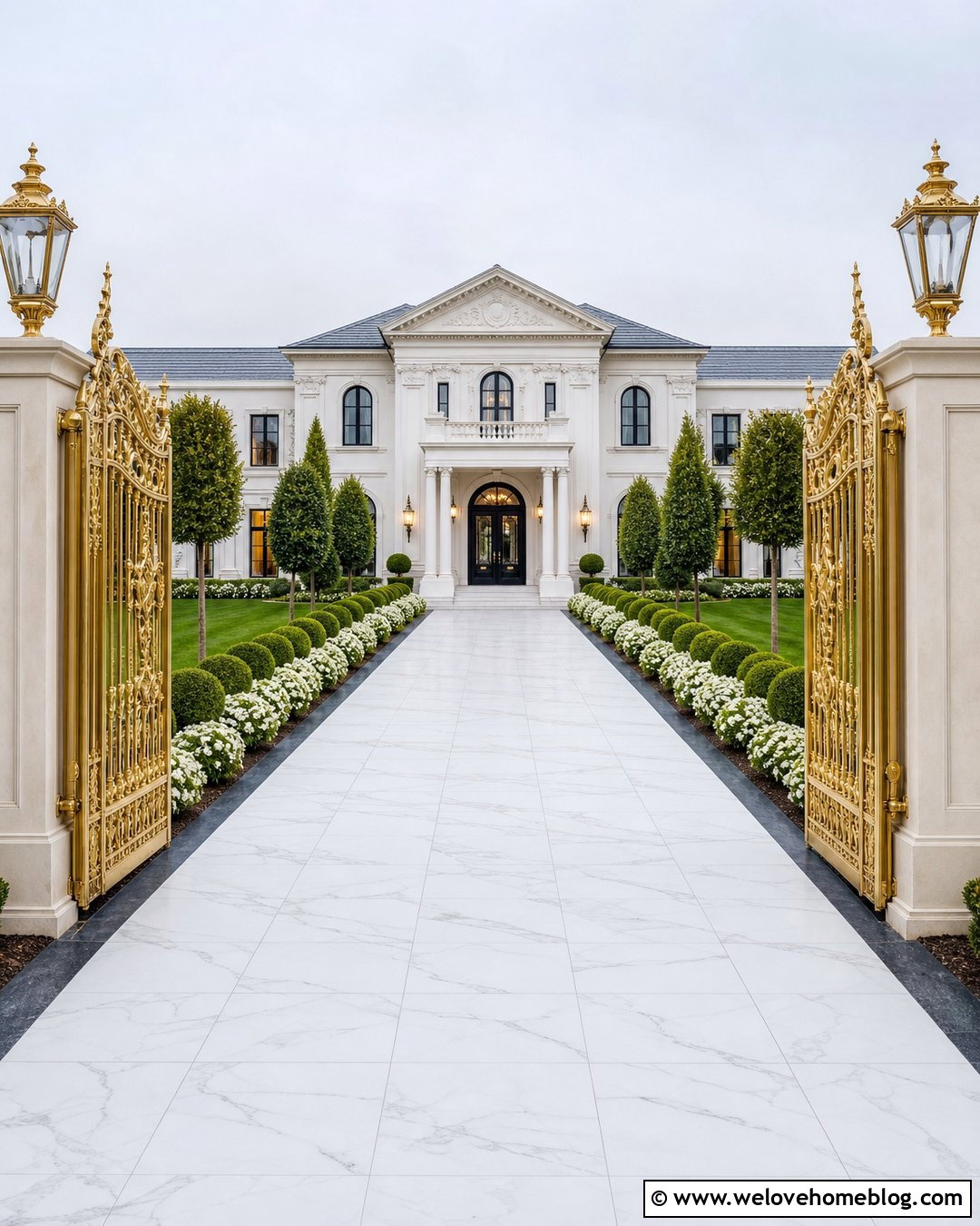 White Marble Palace Driveway With Gold Gates - 20 palace driveway ideas