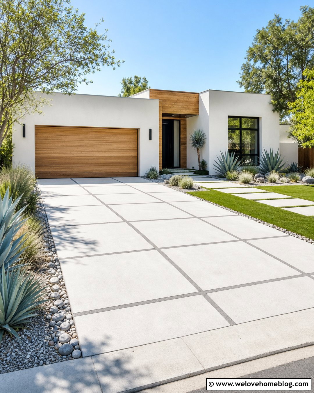 White Painted Driveway With Gray Grid - 25 paint driveway ideas