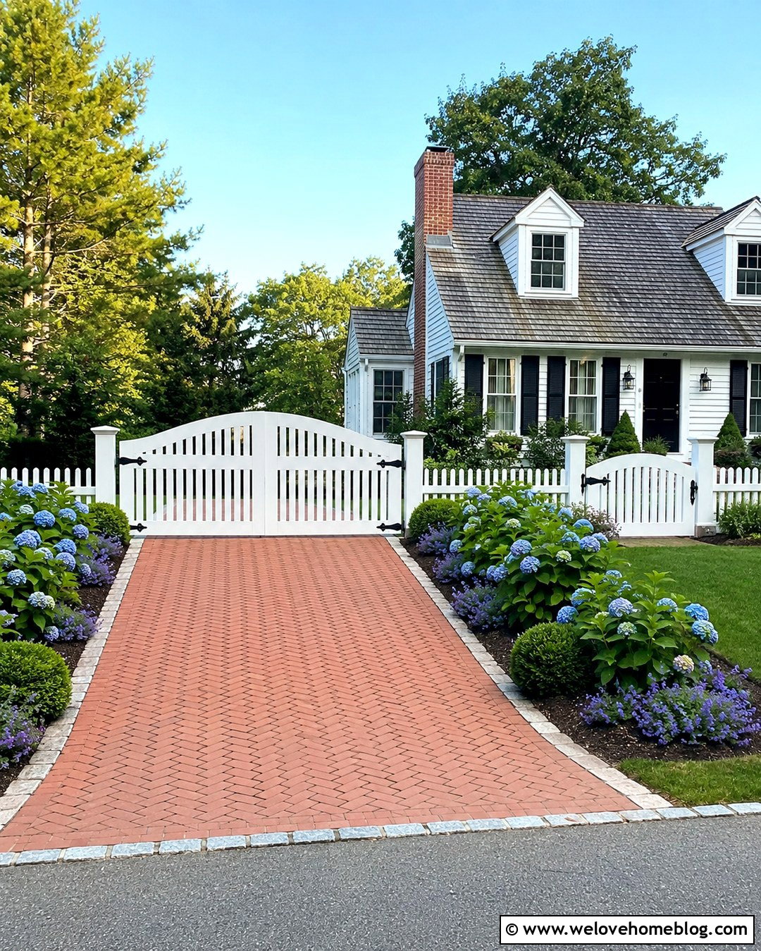 White Picket Driveway Fence And Gate