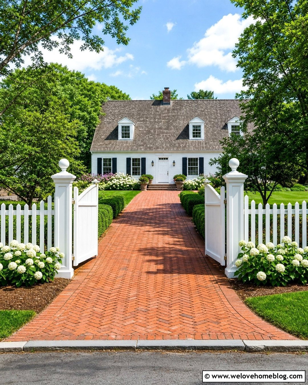 White Picket Fence Driveway Entrance With Brick - 25 fence driveway entrance ideas
