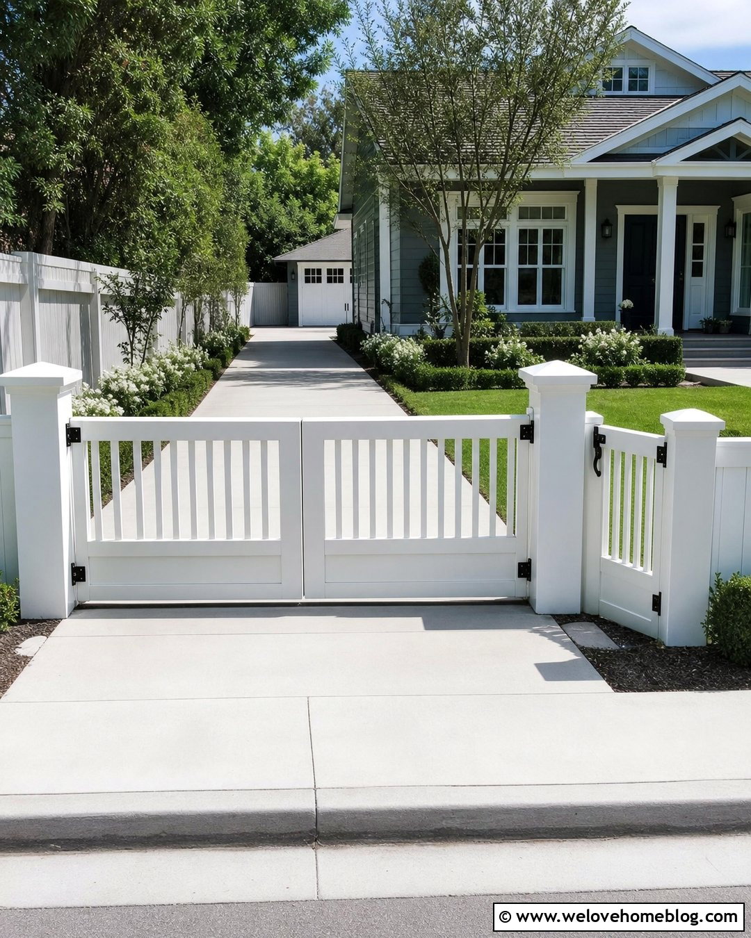 White Picket Fence With Double Driveway Gates - 20 White Picket Fence Front Yard Driveways Ideas