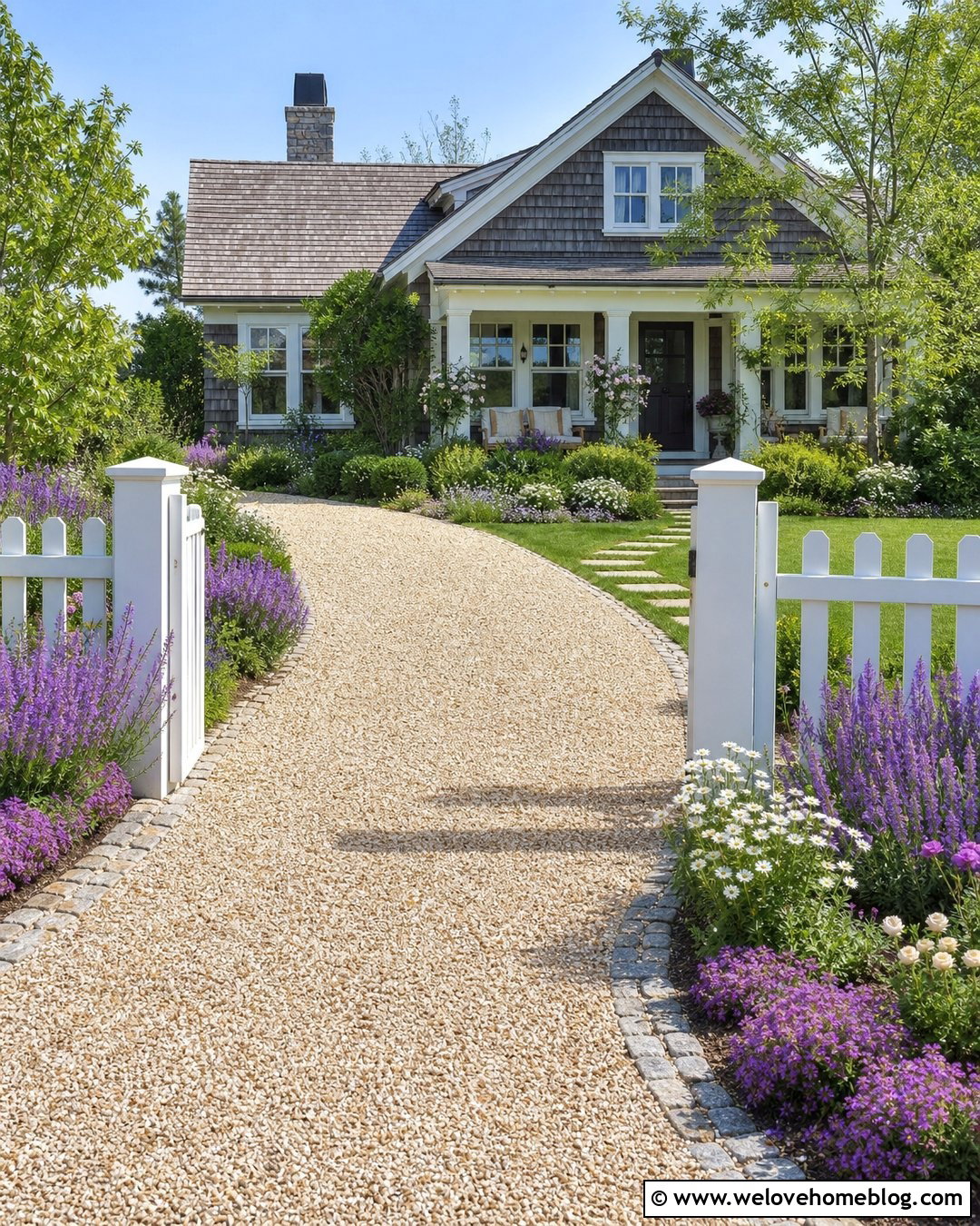 White Picket Fence With Pea Gravel Cottage Driveway - 20 White Picket Fence Front Yard Driveways Ideas