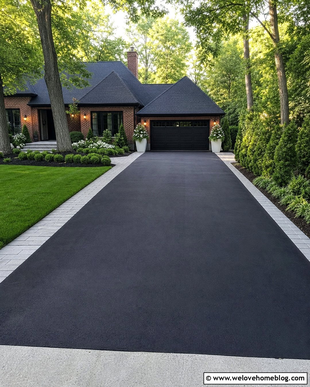 White Planters Beside An Asphalt Driveway - 30 driveway planter ideas