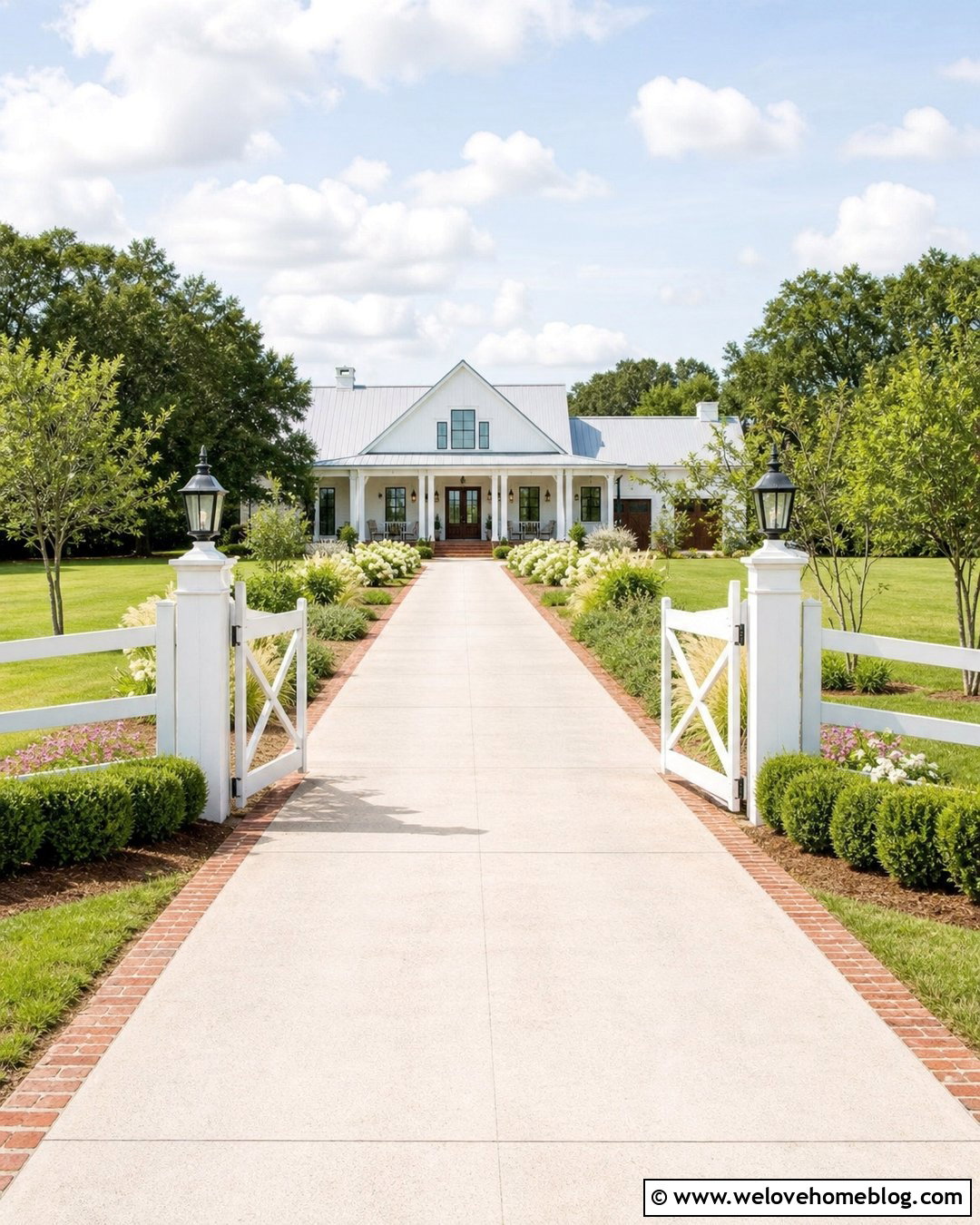 White Ranch Gate With Light Concrete Driveway - 20 western gate entrance driveways ideas