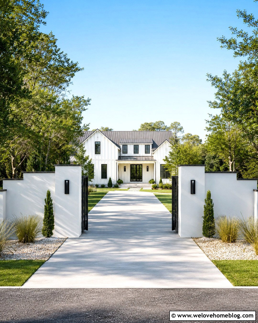 White Rendered Driveway Wall Entrance - 20 Driveway Wall Entrance Ideas