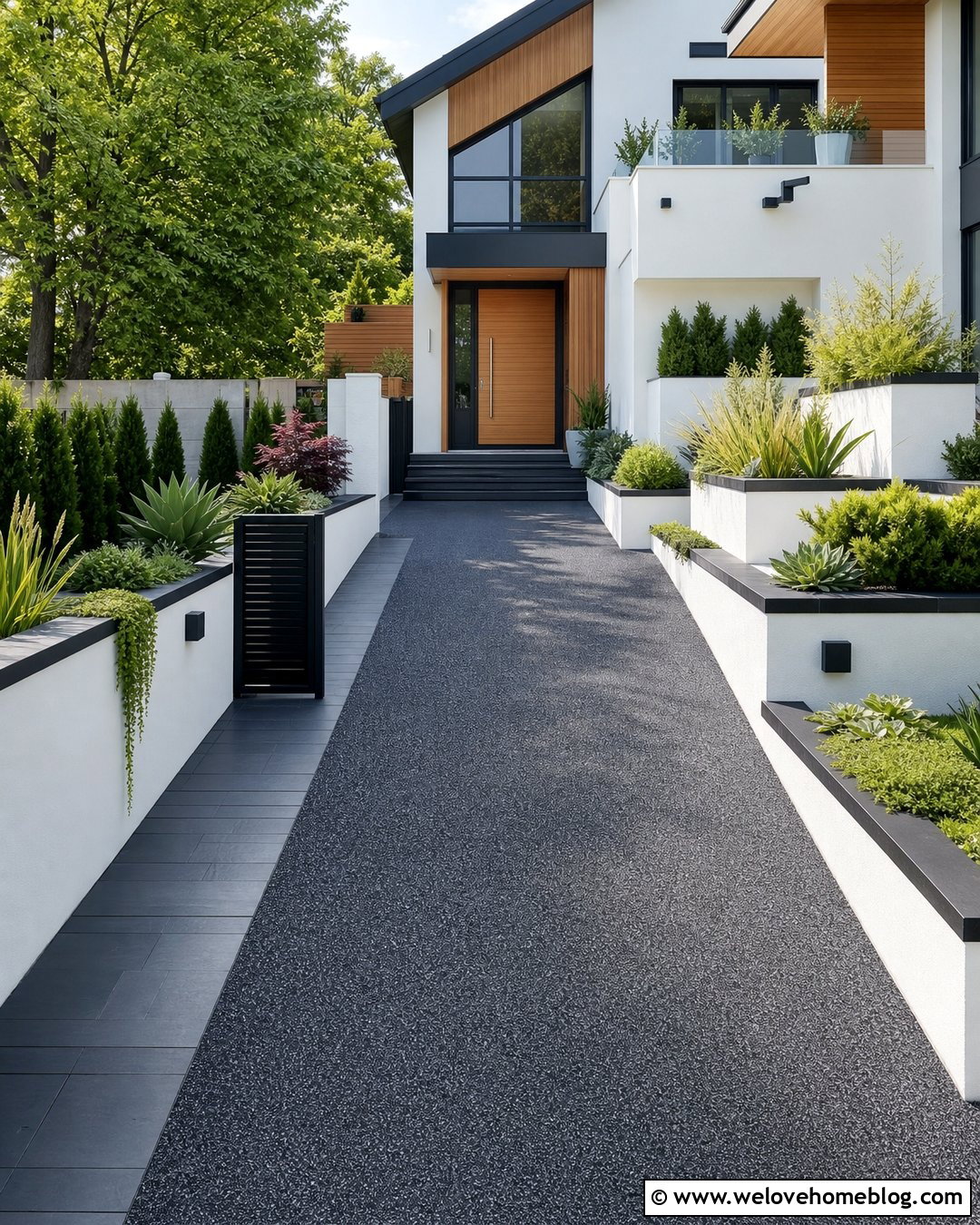 White Rendered Wall With Built In Planters - 20 white rendered wall driveway ideas