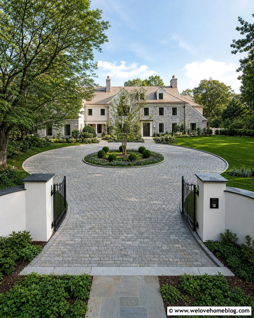 White Rendered Wall With Circular Driveway - 20 white rendered wall driveway ideas